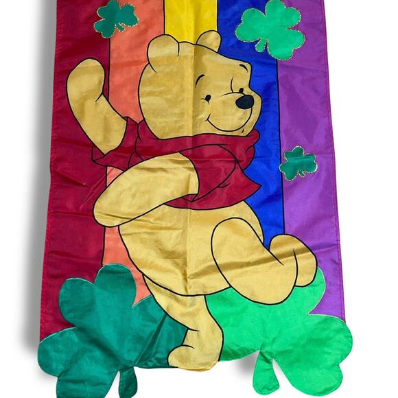 Vintage Disney Winnie the Pooh Garden Flag St Patricks Day Rainbow 27" x 44" - Picture 12 of 13